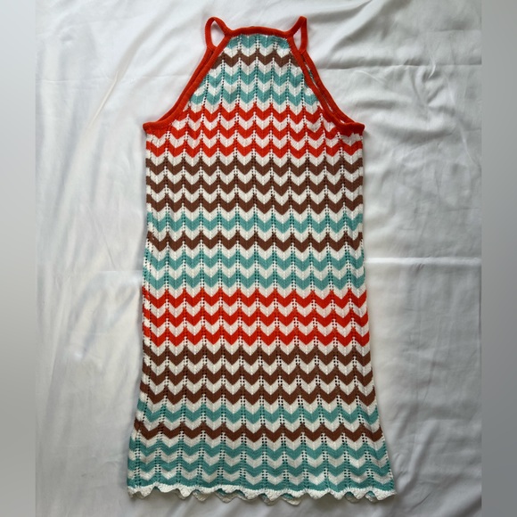 C&C California Crochet Bathing Suit Swim Cover Up White Orange Blue Brown- XS - Picture 6 of 7